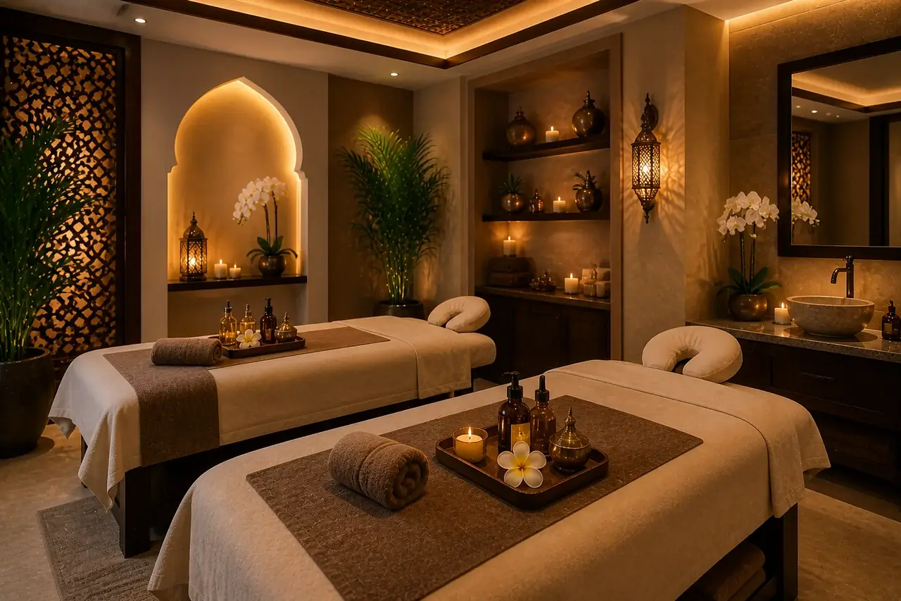 Treatment room with two massage tables in Al Ain